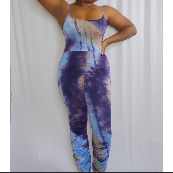 Laqueen Womens Jumpsuit Size Medium Blue Tie Dye One Pice - Picture 1 of 6
